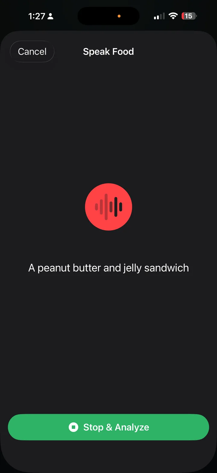 Speaking a meal to log it by voice